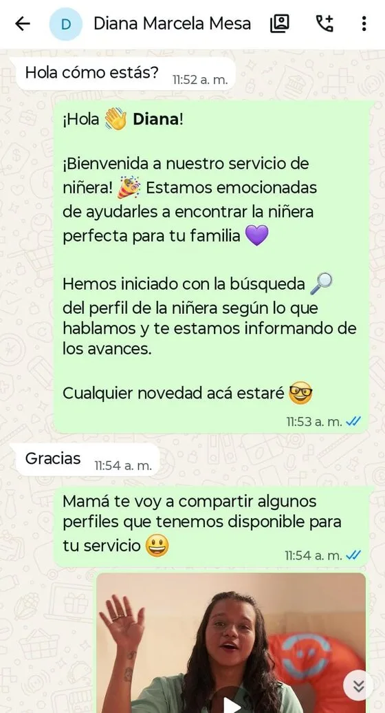 Conversación real de WhatsApp con Trunanny, familia Diana Marcela Mesa