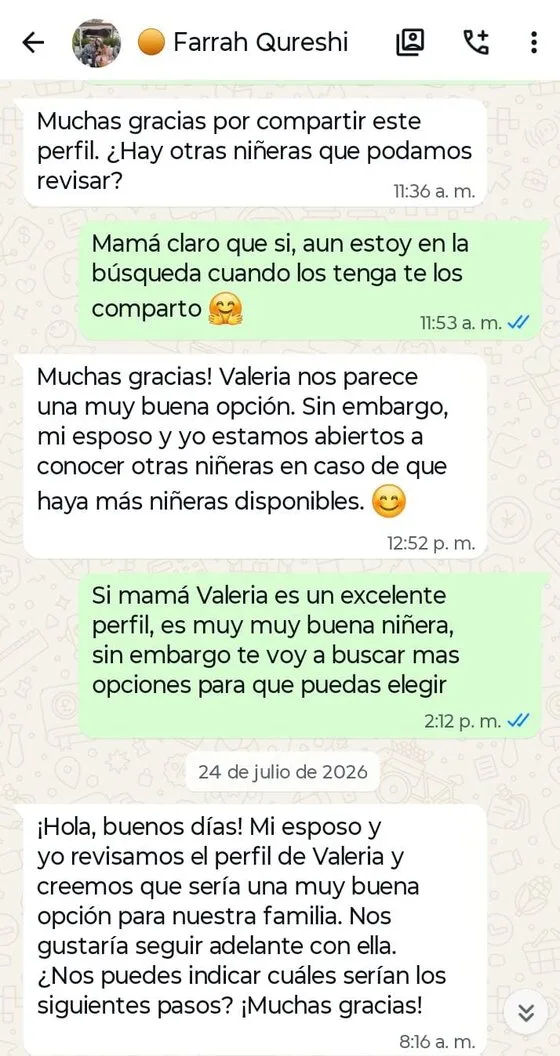 Conversación real de WhatsApp con Trunanny, familia Farrah Qureshi